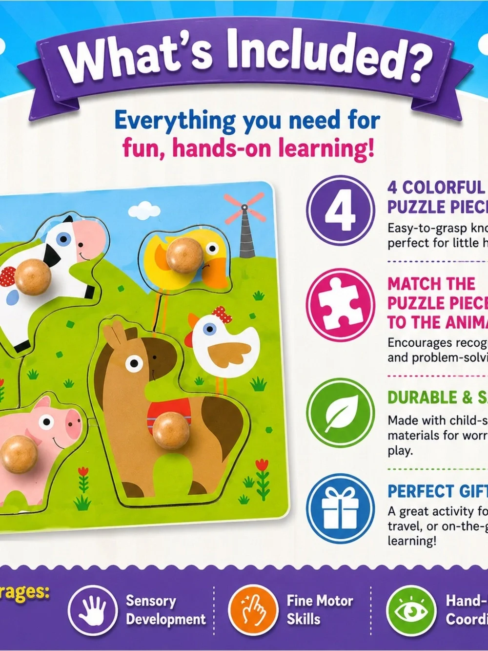 Spark Creative Imagination Farm Animals Mini Knob Puzzle